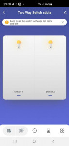 Intrerupator dublu Smart Home WiFi Tuya, panou touch din sticla securizata neagra, model SSDE80-02CMB