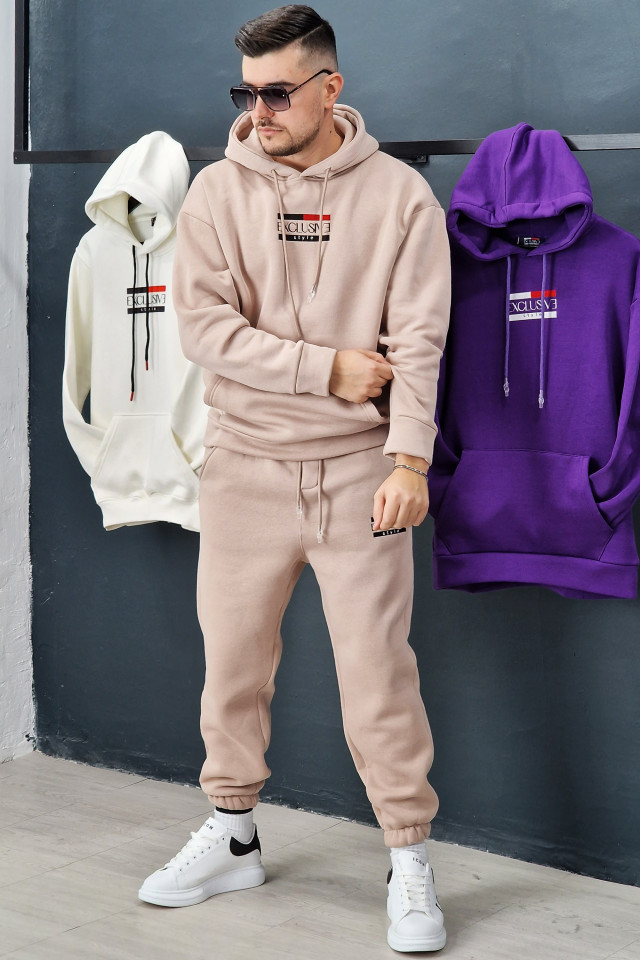 Trening Exclusive Oversized Logo Brodat Bej