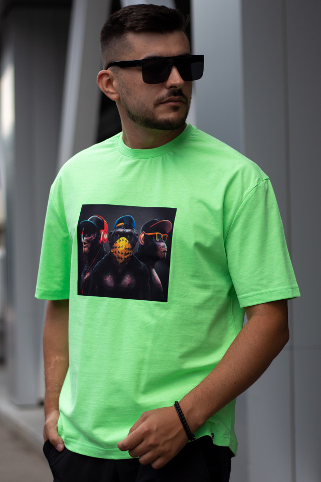 Tricou Oversized 3 Monkey Verde