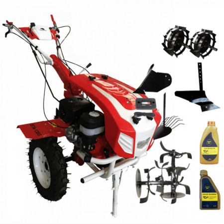 Bisonte BTA-13SG Motocultor motor 13cp 2+1 viteze, roti 5.00-12", far, priza de putere + accesorii (Pachet 2)