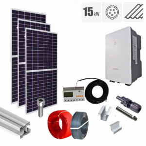 Kit fotovoltaic 15.58 kW, panouri QCells, invertor trifazat Sungrow, tigla metalica