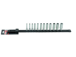 Set 12 capete chei tubulare lungi 1/4” SH pe suport metalic L 483 mm