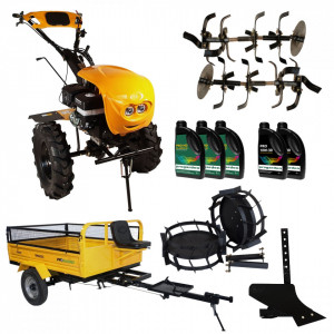 Pachet motocultor Campo 1853, benzina, EURO5, 18CP, 2+1 trepte, remorca 600kg, accesorii, ulei motor si transmisie incluse