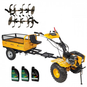 Pachet motocultor Campo 853, benzina, 7.5CP, 2+1 trepte, roti atv, manicot rulment, remorca 500kg, ulei motor si transmisie incluse