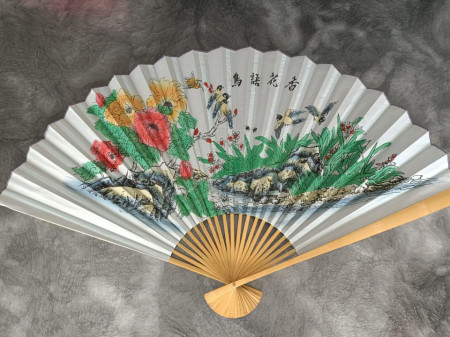 Evantai feng shui albastru flori si pasari 90cm x 160 cm