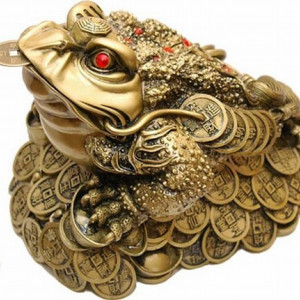 Statueta feng shui Broasca cu moneda in gura , noroc si prosperitate 12 cm