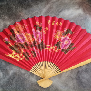 Evantai mare perete Feng Shui rosu, flori 90 cm x 160 cm