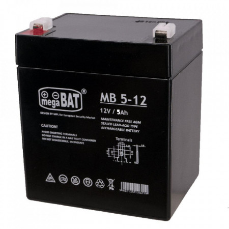Acumulator VRLA AGM Megabat MB5-12 fara intretinere 5Ah 12V. terminal de conexiu - MB5-12