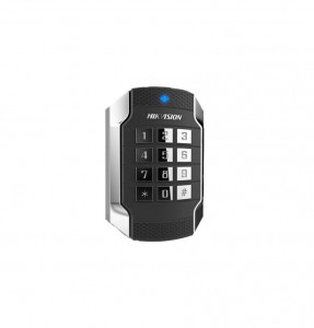 Card reader Hikvision, DS-K1104MK; Mifare 1 card, with keypad; Supports RS485 and Wiegand(W26/W34) protocol; Tamper-proof alarm, Dust-proof, Vandal Proof, IP 65; Applied for 86 and 120 Gang Box.