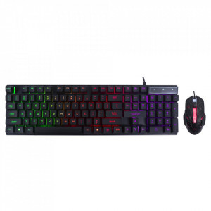 KIT Gaming Tastatura si Mouse Spacer SP-GK-01 cu fir, USB, tastatura RGB rainbow + mouse optic 7 culori, black