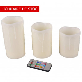 Set 3 Lumânări LED Ambientale cu baterii, Colorchanger, Timer și Telecomandă, Ceară Adevărată