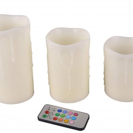 Set 3 Lumânări LED Ambientale cu baterii, Colorchanger, Timer și Telecomandă, Ceară Adevărată