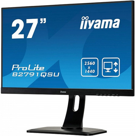 Monitor 27" IIYAMA B2791QSU-B1, QHD (2560x1440), 1ms, 13cm height adj. stand, 350cd/m², DP, HDMI, DVI, Speakers, USB-HUB(2x3.0)