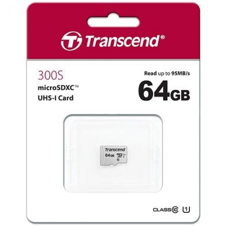 Micro SD 64GB TRANSCEND 300S, TS64GUSD300S, UHS-I, class 10, 95/45 MB/s