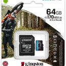 Micro SD 64 GB Kingston SDCG3/64GB, CANVAS Go! Plus 170MB/s read and 70MB/s write, Class 10, UHS-I, U3, V30, A2