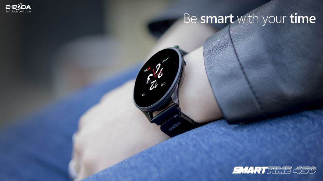 Ceas Smartwatch E-BODA Smart Time 450, Touch, Display 1.3 inch, Bluetooth, Negru