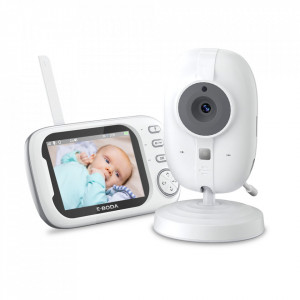 Baby Monitor si Camera Audio-Video Wireless Pentru Supraveghere Bebe E-Boda Sleep Guard, Mod Nocturn, Microfon Camera, Microfon Tableta, Monitorizare Temperatura, Cantece de Leagan, Ecran HD 3.5", Alb