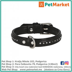 KERBL Kožna ogrlica za pse DIAMOND black 34 – 39 cm