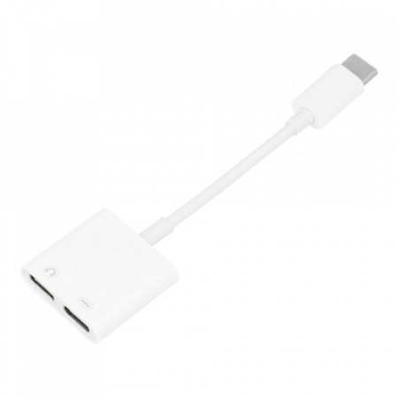 Конектор 2x USB Type C HF аудио + зареждане към USB Type C (BOX) бял