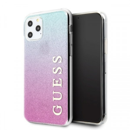 Оригинален гръб GUESS Glitter Gradient - iPhone 11 Pro розов / син