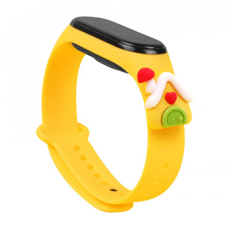 Резервна каишка Xmas - Xiaomi Mi Band 6 / Mi Band 5 коледен дизайн жълт (къщичка)
