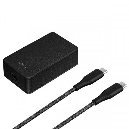 Зарядно за стена UNIQ Versa Slim Type-C Power Delivery 18W + кабел Type-C / Type-C - черен-графит (LITHOS Collective)