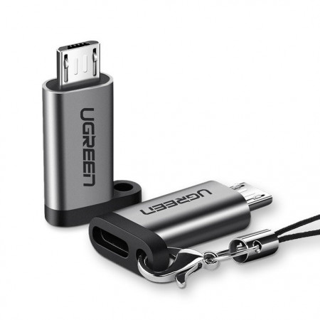 Адаптер UGREEN USB Type C към Micro USB с отвор за ключодържател (50590) сив