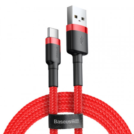 Кабел с оплетка BASEUS Cafule USB A към Type-C 3A 1m (CATKLF-B09) червен