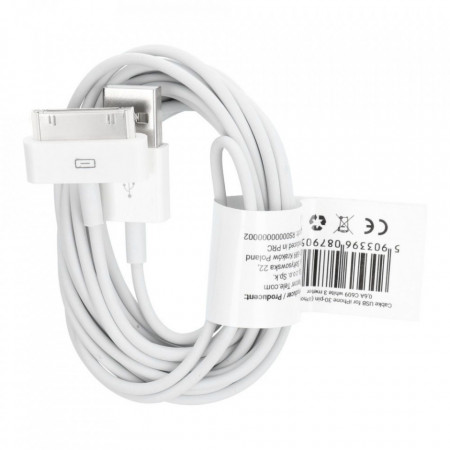 Кабел за зареждане и трансфер на данни USB A към - iPhone 30-pin 0.6A 3m C609 бял