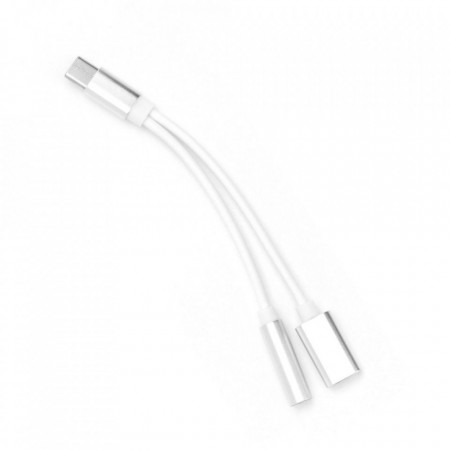 Конектор 2x USB Type C HF аудио + зареждане към USB Type C бял