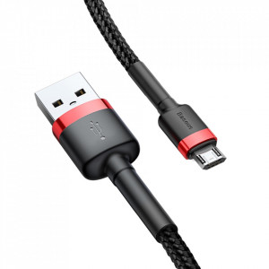 Кабел с оплетка BASEUS Cafule USB A към Micro USB Quick Charge 3.0 2.4A 1m (CAMKLF-B91) черен / червен