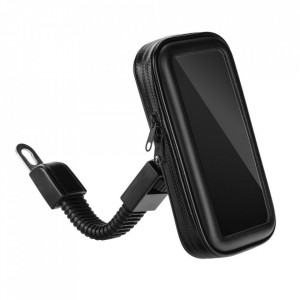 Водоустойчив калъф с цип със стойка за телефон за колело (4.8"-5.5") черен