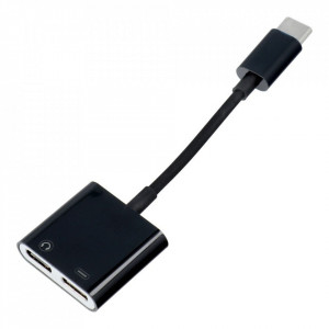 Конектор 2x USB Type C HF аудио + зареждане към USB Type C (BOX) черен