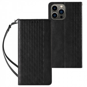 Magnet Strap Case Case - iPhone 13 Pro Max Pouch Wallet с каишка черен