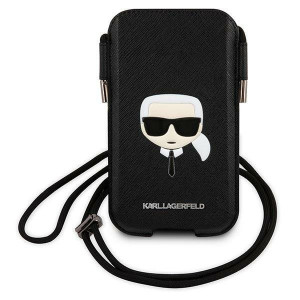 Karl Lagerfeld Handbag KLHCP12MOPHKHK 6.1" hardcase Saffiano Ikonik Karl`s Head черен