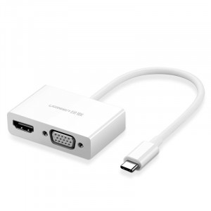 Видео адаптер Ugreen HDMI / VGA към USB Type C (mm123) бял