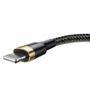 Кабел с оплетка BASEUS Cafule USB A към Lightning Quick Charge 3.0 2.4A 1m (CALKLF-BV1) черен / златен