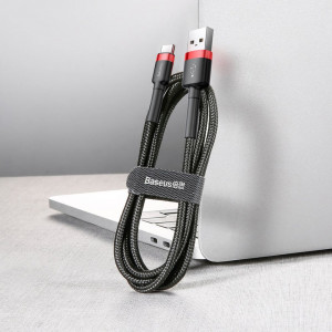 Кабел с оплетка BASEUS Cafule USB A към Type-C 2A 3mн (CATKLF-U91) черен / червен