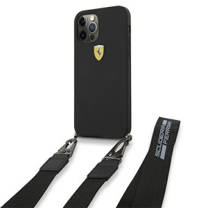 Оригинален твърд гръб FERRARI FESTRAHCP12MBK - iPhone 12 / 12 Pro On Track Silicone с strap черен