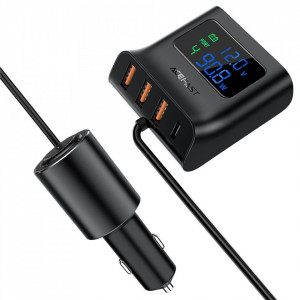 ACEFAST car charger 3 x USB A + Type C QC3.0 PD90W PPS AFC FCP LCD docking station B8 черен