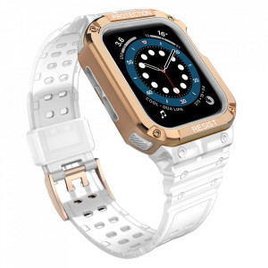 Protect Strap Band Band with Case - Apple Watch - Apple Watch 45mm Series 7 / 44mm SE / 44mm Series 6 / 44mm Series 5 / 44mm Series 4 / 42mm Series 3 / 42mm Series 2 Armored - Apple Watch Cover розов