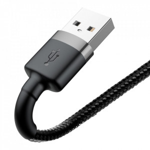 Кабел с оплетка BASEUS Cafule USB A към Lightning Quick Charge 3.0 1.5A 2m (CALKLF-CG1) черен / сив