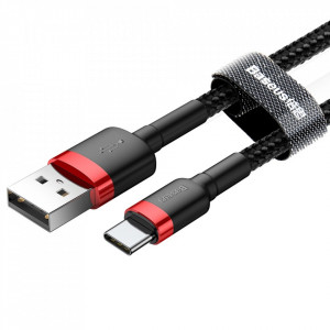 Кабел с оплетка BASEUS Cafule USB A към Type-C 3A 0.5m (CATKLF-A91) черен / червен