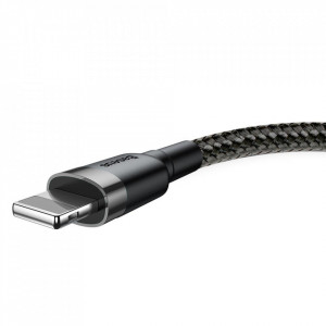 Кабел с оплетка BASEUS Cafule USB A към Lightning Quick Charge 3.0 1.5A 2m (CALKLF-CG1) черен / сив