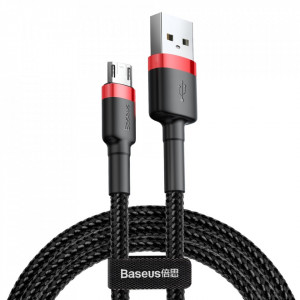 Кабел с оплетка BASEUS Cafule USB A към Micro USB Quick Charge 3.0 1.5A 2m (CAMKLF-C91) черен / червен