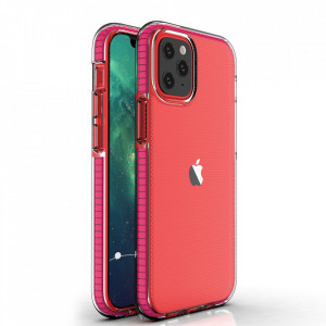 Прозрачен силиконов гръб с цветен кант Spring - iPhone 12 mini светлорозов