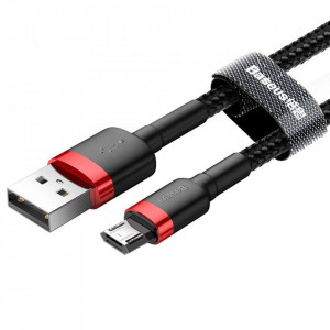 Кабел с оплетка BASEUS Cafule USB A към Micro USB Quick Charge 3.0 2.4A 1m (CAMKLF-B91) черен / червен