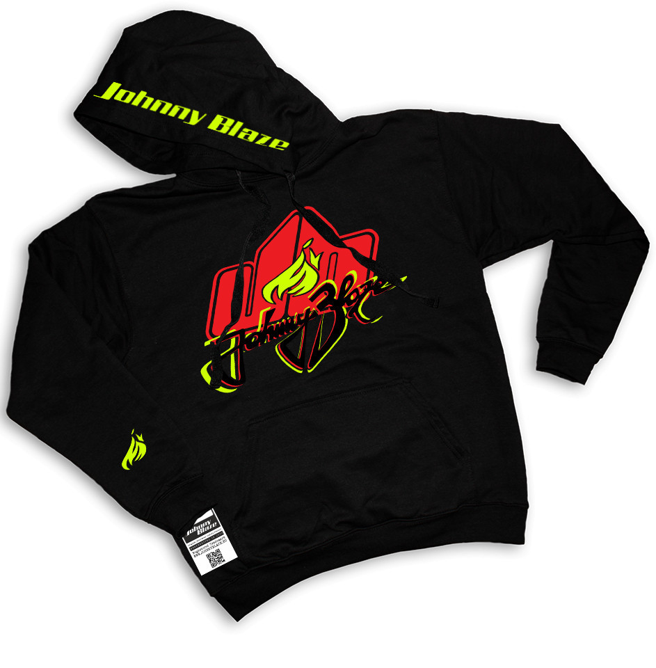 Johnny Blaze Hoodie - JB Old School Signature Logo [ Black Fluo Yellow ]