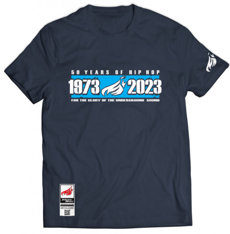 Johnny Blaze T-shirt -  50 Years of Hip Hop 1973 - 2023  [ Blue White Blue / Glow in the Dark ]  Edition 3