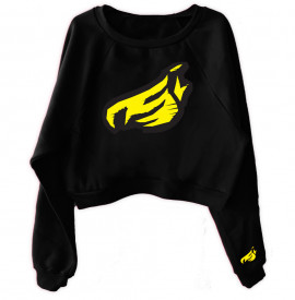 Johnny Blaze Girl Sweatshirt Belly Button Style BIG Chipped Flame Yellow Black front